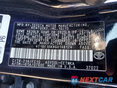 Zdjęcie 12 z 12 samochodu: 2016 TOYOTA CAMRY LE VIN:4T1BF1FK8GU148174 - miniatura