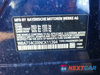 Zdjęcie 12 z 12 samochodu: 2022 BMW 740 XI VIN:WBA7T4C0XNCK11394 - miniatura