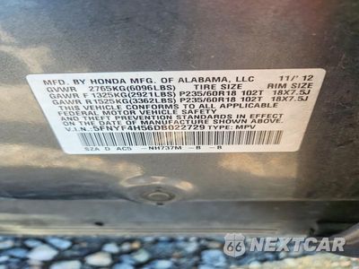 Zdjęcie 13 z 13 samochodu: 2013 HONDA PILOT EXL VIN:5FNYF4H56DB022729 - miniatura