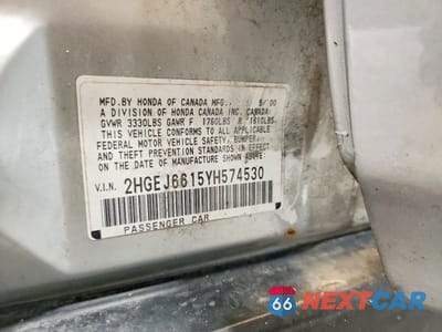 Zdjęcie 12 z 12 samochodu: 2000 HONDA CIVIC BASE VIN:2HGEJ6615YH574530 - miniatura