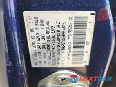 Zdjęcie 12 z 12 samochodu: 2007 HONDA ACCORD EX VIN:1HGCM56727A089403 - miniatura