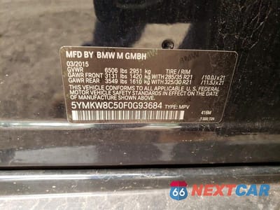 Zdjęcie 14 z 14 samochodu: 2015 BMW X6 M VIN:5YMKW8C50F0G93684 - miniatura