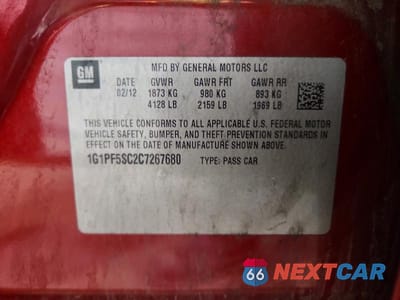 Zdjęcie 12 z 12 samochodu: 2012 CHEVROLET CRUZE LT VIN:1G1PF5SC2C7267680 - miniatura