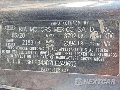 Zdjęcie 12 z 12 samochodu: 2020 KIA FORTE GT LINE VIN:3KPF34AD7LE249692 - miniatura