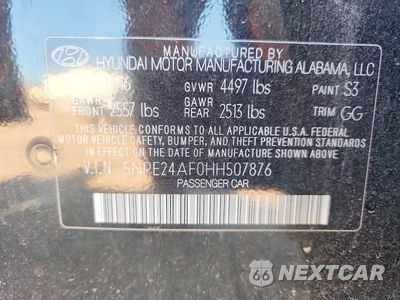 Zdjęcie 12 z 12 samochodu: 2017 HYUNDAI SONATA SE VIN:5NPE24AF0HH507876 - miniatura