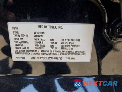 Zdjęcie 13 z 13 samochodu: 2022 TESLA MODEL Y VIN:7SAYGDEE2NF409753 - miniatura