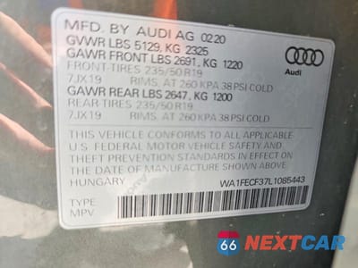 Zdjęcie 14 z 14 samochodu: 2020 AUDI Q3 PRESTIGE S-LINE VIN:WA1FECF37L1085443 - miniatura