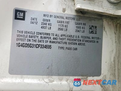 Zdjęcie 12 z 12 samochodu: 2012 BUICK LACROSSE PREMIUM VIN:1G4GD5G31CF334695 - miniatura