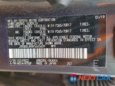 Zdjęcie 13 z 13 samochodu: 2019 TOYOTA 4RUNNER VIN:JTEBU5JRXK5665609 - miniatura
