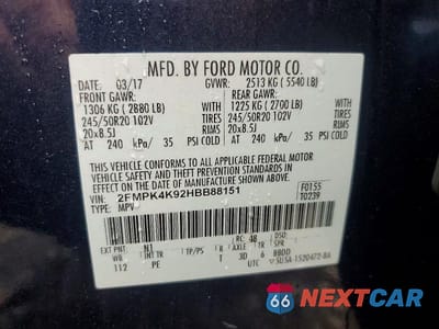 Zdjęcie 12 z 12 samochodu: 2017 FORD EDGE TITANIUM VIN:2FMPK4K92HBB88151 - miniatura