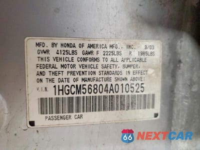 Zdjęcie 13 z 13 samochodu: 2004 HONDA ACCORD VIN:1HGCM56804A010525 - miniatura