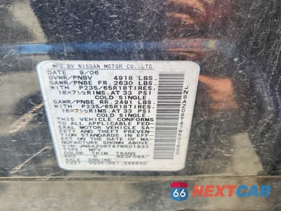 Zdjęcie 13 z 13 samochodu: 2007 NISSAN MURANO S VIN:JN8AZ08T47W501932 - miniatura