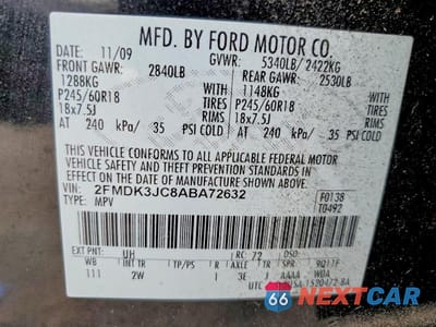 Zdjęcie 13 z 13 samochodu: 2010 FORD EDGE SEL VIN:2FMDK3JC8ABA72632 - miniatura