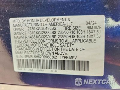 Zdjęcie 14 z 14 samochodu: 2024 HONDA ODYSSEY EXL VIN:5FNRL6H62RB058362 - miniatura