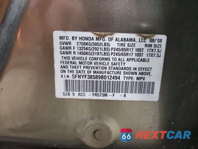 Zdjęcie 13 z 13 samochodu: 2009 HONDA PILOT EXL VIN:5FNYF38589B012494 - miniatura
