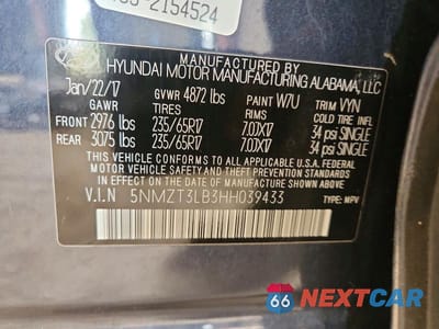 Zdjęcie 13 z 13 samochodu: 2017 HYUNDAI SANTA FE SPORT 2.4L VIN:5NMZT3LB3HH039433 - miniatura