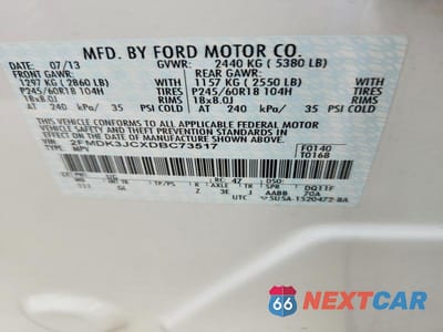 Zdjęcie 13 z 13 samochodu: 2013 FORD EDGE SEL VIN:2FMDK3JCXDBC73517 - miniatura