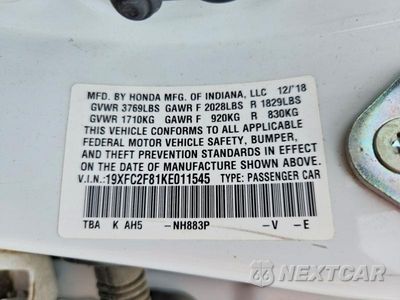 Zdjęcie 12 z 12 samochodu: 2019 HONDA CIVIC SPORT VIN:19XFC2F81KE011545 - miniatura