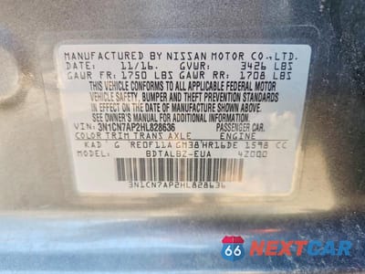 Zdjęcie 13 z 13 samochodu: 2017 NISSAN VERSA 1.6 SV VIN:3N1CN7AP2HL828636 - miniatura