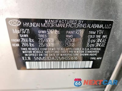 Zdjęcie 13 z 13 samochodu: 2021 HYUNDAI SANTA FE VIN:5NMS1DAJ2MH351616 - miniatura