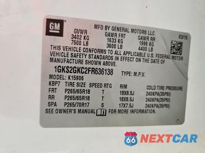 Zdjęcie 13 z 13 samochodu: 2015 GMC YUKON XL K1500 SLE VIN:1GKS2GKC2FR636138 - miniatura