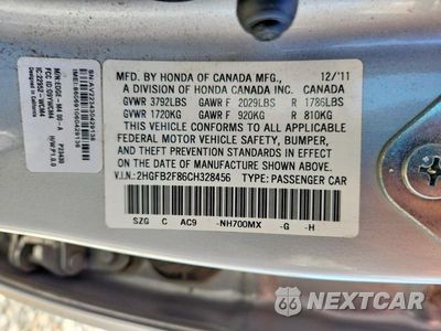Zdjęcie 12 z 12 samochodu: 2012 HONDA CIVIC EX VIN:2HGFB2F86CH328456 - miniatura