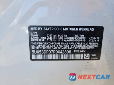 Zdjęcie 13 z 13 samochodu: 2024 BMW X3 XDRIVE30I VIN:5UX53DP07R9X42896 - miniatura