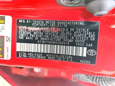 Zdjęcie 13 z 13 samochodu: 2019 TOYOTA CAMRY SE VIN:4T1B11HK6KU209476 - miniatura