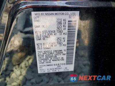 Zdjęcie 13 z 13 samochodu: 2017 NISSAN PATHFINDER S VIN:5N1DR2MM0HC668709 - miniatura