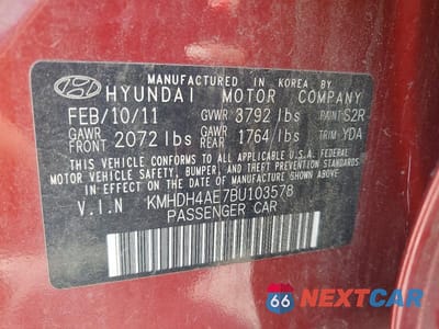 Zdjęcie 12 z 12 samochodu: 2011 HYUNDAI ELANTRA GLS VIN:KMHDH4AE7BU103578 - miniatura