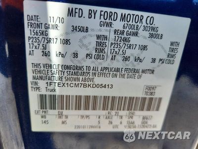 Zdjęcie 12 z 12 samochodu: 2011 FORD F150 SUPER CAB VIN:1FTEX1CM7BKD05413 - miniatura