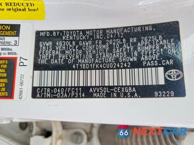 Zdjęcie 12 z 12 samochodu: 2012 TOYOTA CAMRY HYBRID XLE VIN:4T1BD1FK4CU024242 - miniatura