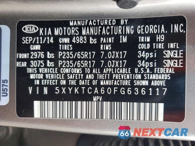 Zdjęcie 13 z 13 samochodu: 2015 KIA SORENTO LX VIN:5XYKTCA60FG636117 - miniatura