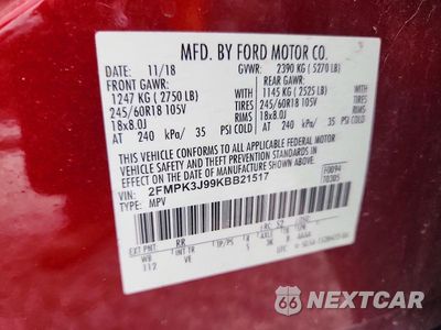 Zdjęcie 13 z 13 samochodu: 2019 FORD EDGE SEL VIN:2FMPK3J99KBB21517 - miniatura