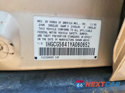Zdjęcie 12 z 12 samochodu: 2000 HONDA ACCORD LX VIN:1HGCG5641YA060652 - miniatura