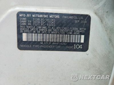 Zdjęcie 13 z 13 samochodu: 2017 MITSUBISHI MIRAGE G4 ES VIN:ML32F3FJ8HHF14240 - miniatura