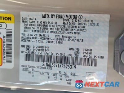 Zdjęcie 12 z 12 samochodu: 2019 LINCOLN MKZ RESERVE I VIN:3LN6L5C91KR625319 - miniatura