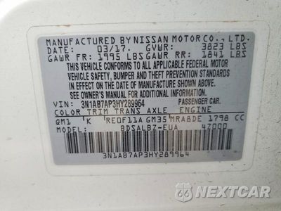Zdjęcie 12 z 12 samochodu: 2017 NISSAN SENTRA S VIN:3N1AB7AP3HY289964 - miniatura