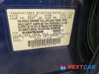 Zdjęcie 12 z 12 samochodu: 2011 NISSAN SENTRA VIN:3N1AB6AP3BL664590 - miniatura