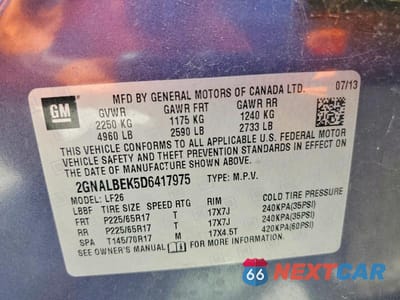 Zdjęcie 13 z 13 samochodu: 2013 CHEVROLET EQUINOX LS VIN:2GNALBEK5D6417975 - miniatura