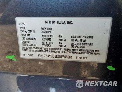 Zdjęcie 12 z 12 samochodu: 2022 TESLA MODEL Y VIN:7SAYGDEE5NF358684 - miniatura