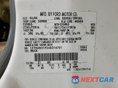 Zdjęcie 12 z 12 samochodu: 2004 FORD F250 SUPER DUTY VIN:1FTNW21P24ED16701 - miniatura