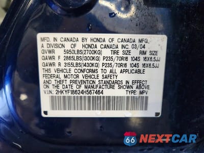 Zdjęcie 14 z 14 samochodu: 2004 HONDA PILOT EXL VIN:2HKYF18624H567464 - miniatura
