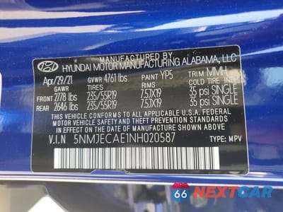 Zdjęcie 13 z 13 samochodu: 2022 HYUNDAI TUCSON LIMITED VIN:5NMJECAE1NH020587 - miniatura