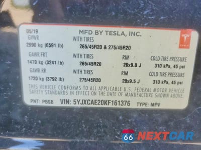 Zdjęcie 14 z 14 samochodu: 2019 TESLA MODEL X VIN:5YJXCAE20KF161376 - miniatura