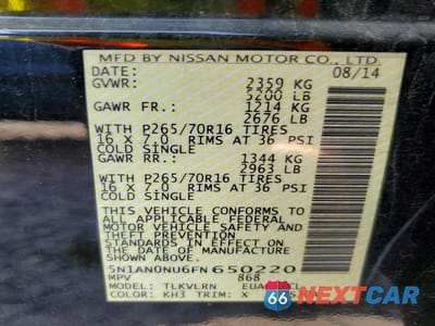 Zdjęcie 12 z 12 samochodu: 2015 NISSAN XTERRA X VIN:5N1AN0NU6FN650220 - miniatura