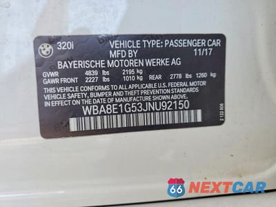 Zdjęcie 12 z 12 samochodu: 2018 BMW 320 I VIN:WBA8E1G53JNU92150 - miniatura