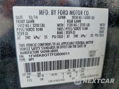 Zdjęcie 13 z 13 samochodu: 2015 FORD EXPLORER SPORT VIN:1FM5K8GT7FGB00011 - miniatura