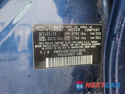 Zdjęcie 12 z 12 samochodu: 2013 HYUNDAI ELANTRA GLS VIN:KMHDH4AE5DU013672 - miniatura