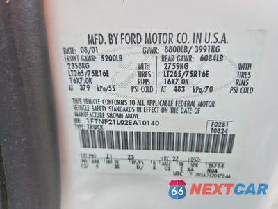 Zdjęcie 12 z 12 samochodu: 2002 FORD F250 SUPER DUTY VIN:1FTNF21L02EA10140 - miniatura
